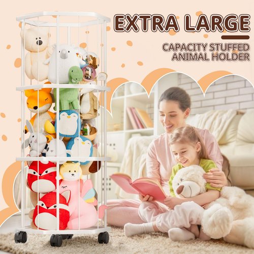 ksdenuov Extra Large Metal Stuffed Animal Storage, Organizer & Holder | Teddy Bear & Toy Storage for Playroom, Bedroom, Toddler Room | Space-Saving Plush Gift