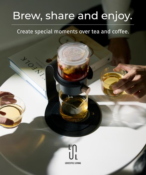 LSL LoveStyle Living Glass Tea Pot with Infusers for Loose Tea and Drip Coffee Pour Over, Semi Automatic Tea Set with Magnetic Clear Teapot, White