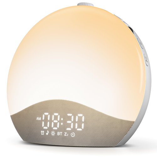 ecozy Sunrise Alarm Clock, White Noise Sound Machine, Alarm Clock for Bedrooms, 26 Soothing Sounds, 17 Night Lights, Bluetooth Speaker, Sunrise Wake-Up Light for Heavy Sleepers, Adults, Kids