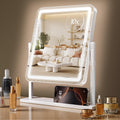 Kcavvi Makeup Mirror with Lights, Height-Adjustable & 360° Rotation, 1/10X Magnification, Three Color Lighting Modes, Vanity Mirror Smart Touch Control, Large Vanity Desk Mirror (17.5in,White)
