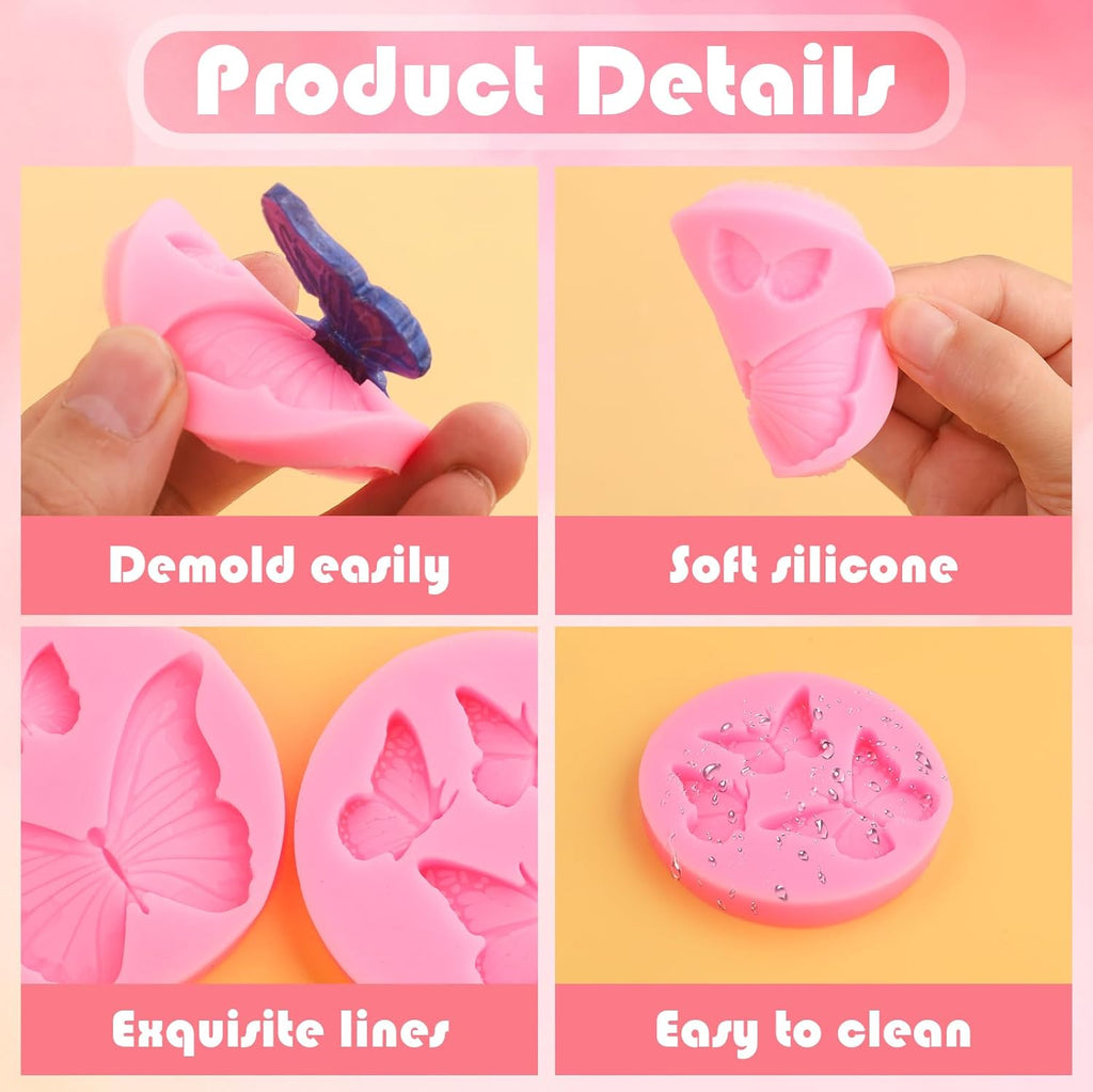 Skiennix Butterfly Chocolate Molds - 4 Pcs Mini Silicone Molds for Cake Decorating