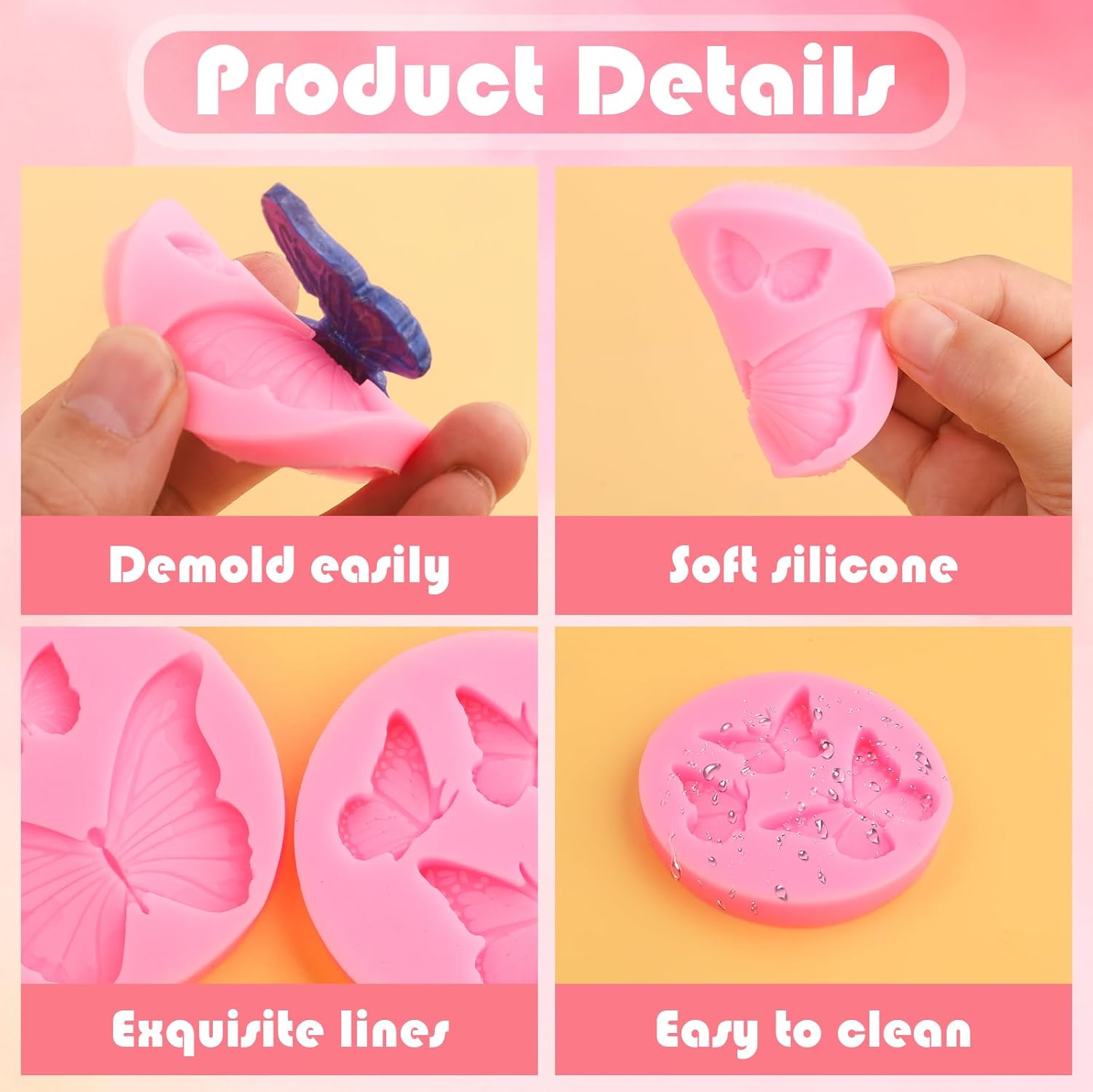 Skiennix Butterfly Chocolate Molds - 4 Pcs Mini Silicone Molds for Cake Decorating