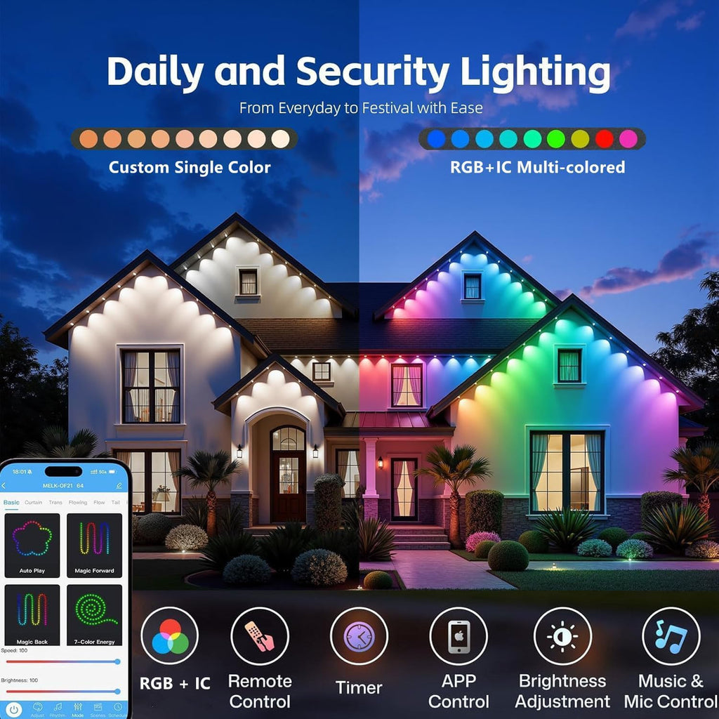 Sxlofty 300FT Permanent Outdoor Lights for House,RGB+IC Smart Outdoor Decor,Scene Modes, App/Remote Control,IP67 Waterproof, for Christmas,Holiday, Daily & Pool Party Decor, House Roof Lighting