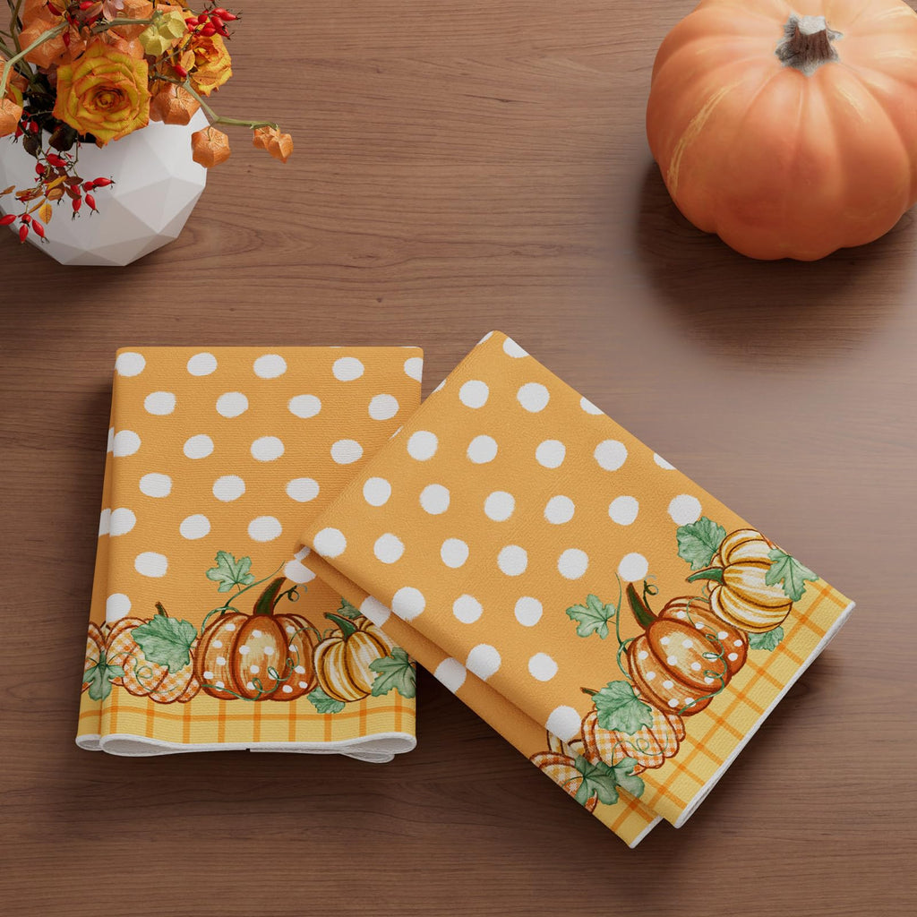 XCHI Fall Pumpkin Orange Plaid Dish Towels 18x26 Inch Hand Kitchen Towels Dishcloth Home Decorations Set of 2