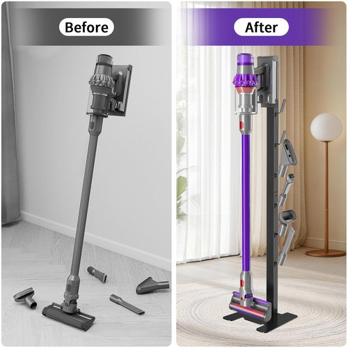 XIGOO Vacuum Stand for Dyson V15 V10 V8 V7 V6, Stable Metal Vacuum Attachment Holder, Cordless Vacuum Cleaners Docking Station for Dyson, Brushed Black