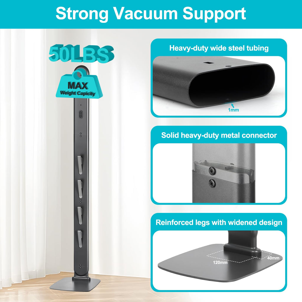 SIOMK Vacuum Stand for Dyson Gen5 V15 V12 V11 V10 V8 V7 V6, No-Drill Standing Dock with Conceal Cables & Space-Saving Design, Stable Metal Organizer for Cordless Cleaner & Attachments, Easy Assembly