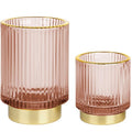 FullMeet Makeup Brush holder Organizer, Crystal Glass Toothbrush Holders, Striped Make Up Brush Holder for Vanity, Pen Holder for Desk, Vase -Pink (S+L)