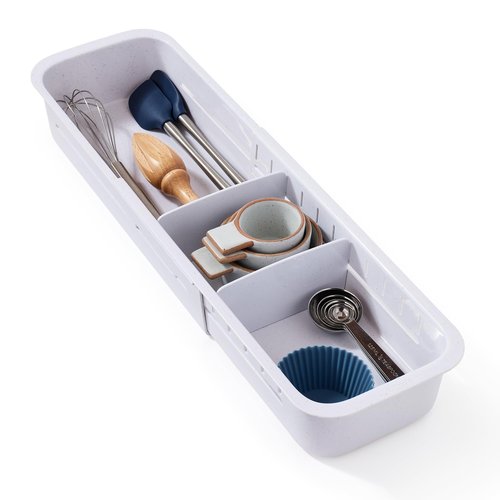YouCopia DrawerFit Expandable Kitchen Drawer Organizer: Sliding Storage Tray for Utensils & Accessories in Deep Drawers, Expandable 15–23" wide, White Speckled BPA-free