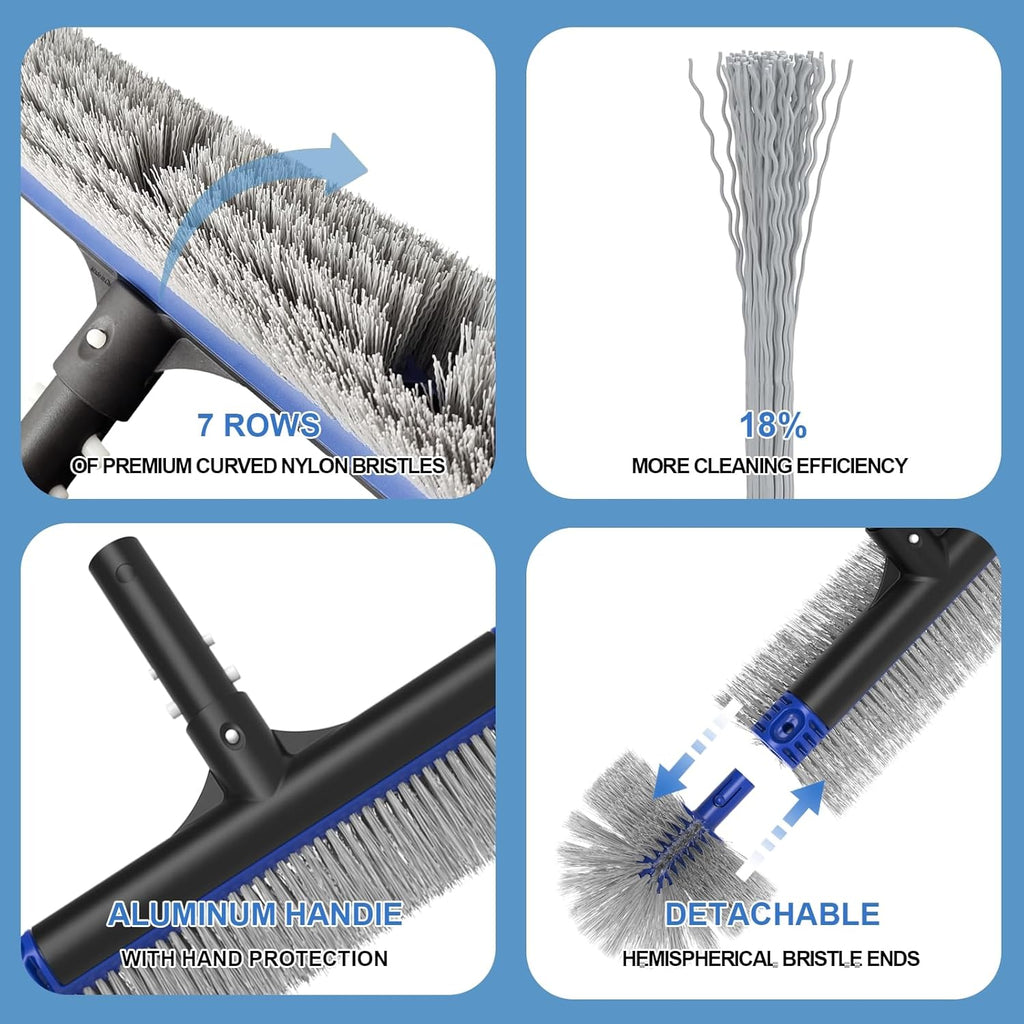 Poolvio 5-in-1 Pool Cleaning Kit - Semi-Deep Skimmer Net, Aluminum Leaf Rake & 20' Brush with 13' Pole