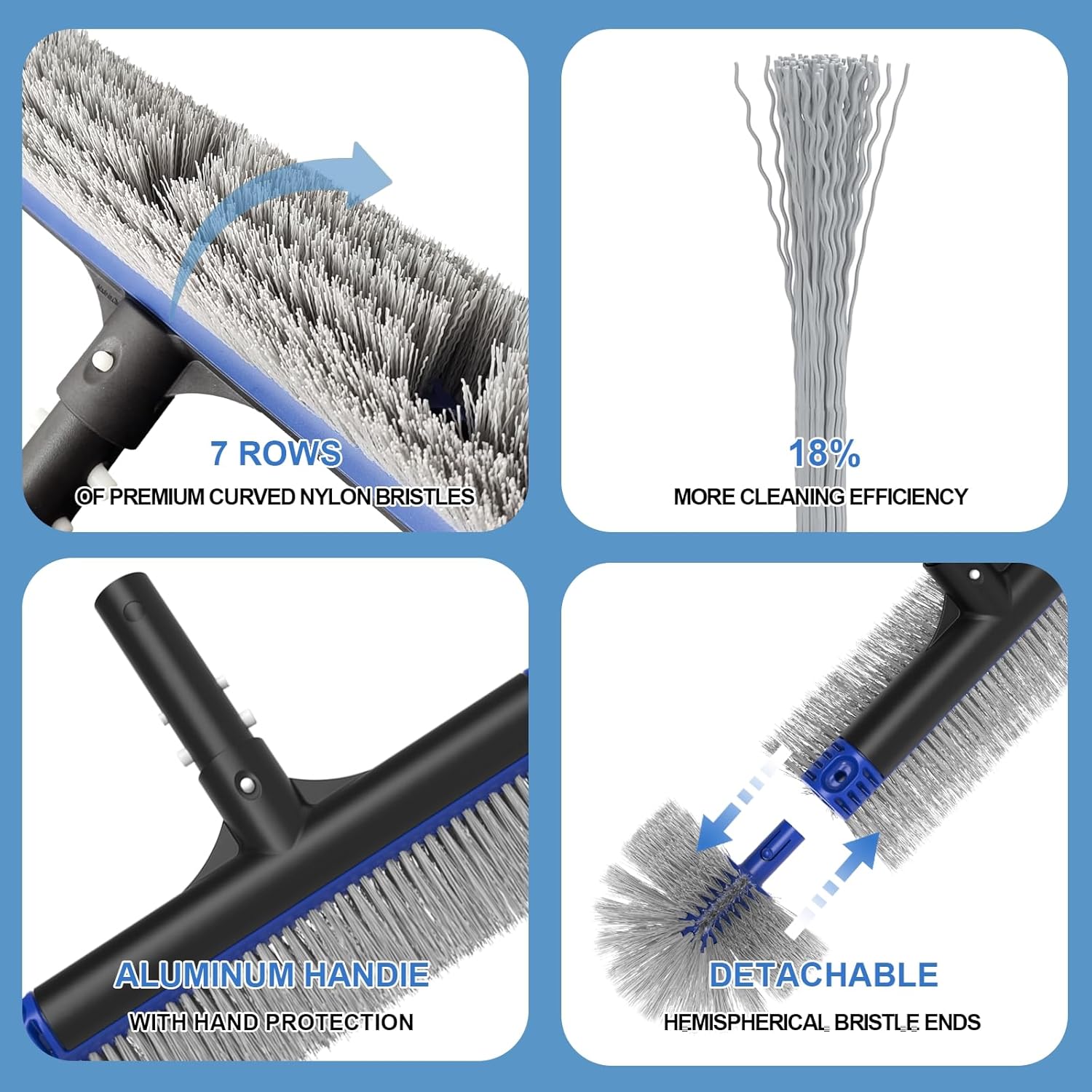 Poolvio 5-in-1 Pool Cleaning Kit - Semi-Deep Skimmer Net, Aluminum Leaf Rake & 20' Brush with 13' Pole