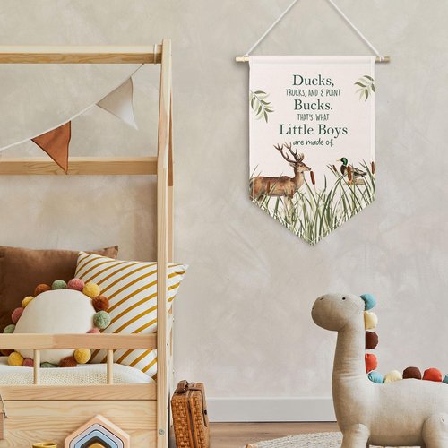 ChissNook Ducks Bucks Little Boys Canvas Banner, Boy Nursery Hanging Pennant Banner Flags Wall Display, Wild Mallard Duck Deer Wall Decor for Toddler Kids Boys Room Bedroom Nursery Playroom