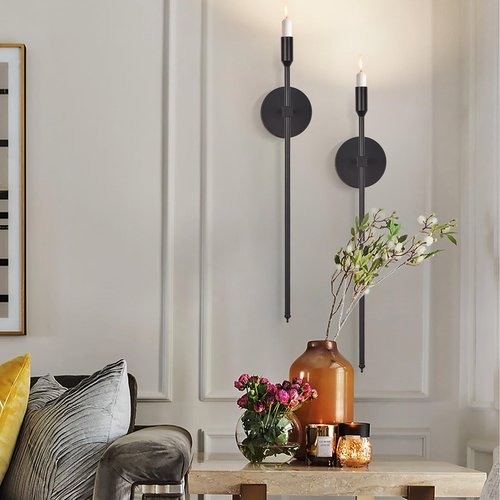 Black Candle Sconces Long Wall Candle Holder, Set of 2 Large Wall Candle Sconce Modern Chic Home Decor for Bedroom, Dining Room, Living Room 23"