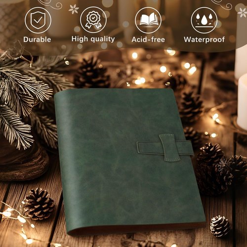 Artmag Photo Album 4x6 200 Photos, Thick Leather Cover Picture Album with 30 PCS Kraft Writing Paper Holds 200 Horizontal Photos for Family Wedding Anniversary (Dark Green)