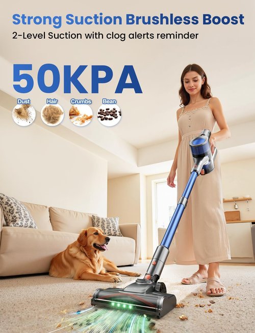 Dzaki Cordless Vacuum Cleaner - Powerful 50KPA Suction with Smart LED Display | Lightweight & Rechargeable for Home & Pet Hair