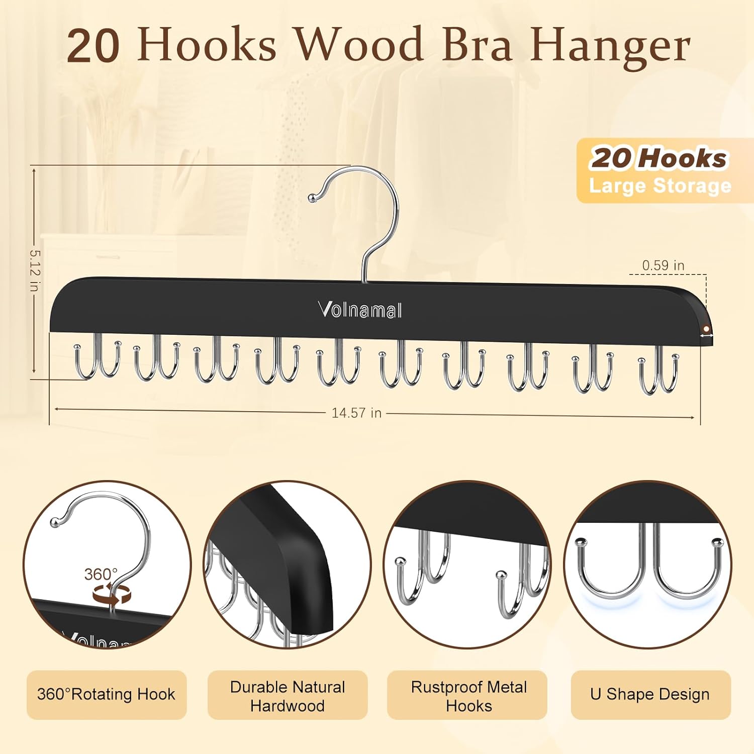 Volnamal Legging Organizer & Bra Hanger - 2-in-1 Space-Saving Closet Storage for 30 Leggings & Bras