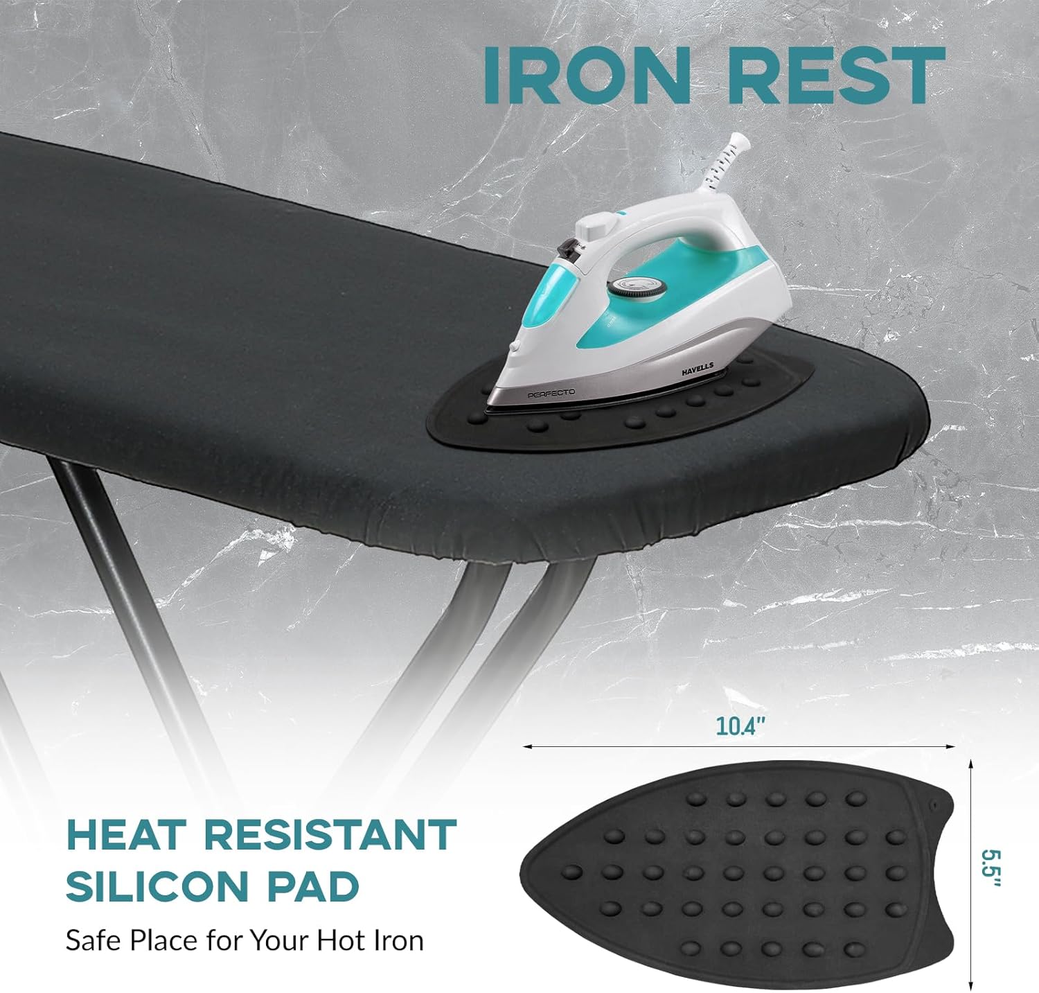 RAINHOL Ironing Board - Heavy Duty 48x15 Full Size with Smart Hanger & Heat-Resistant Pad | Black
