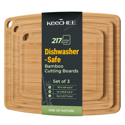 Keechee Dishwasher Safe Bamboo Cutting Boards Durable Lightweight Wood Cutting Board for Busy Kitchen, Easy Clean Wooden Chopping Boards with Juice Groove Set of 3 (L+M+S)