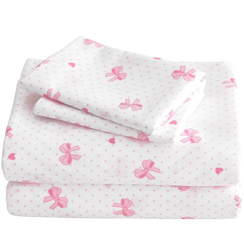 Nayoroom Twin Sheet Set - Cute Pink Bow Bed Sheets Set for Kids Girls, 3 Pieces Soft Microfiber Heart Bed Set with 1 Deep Pocket Fitted Sheet, 1 Flat Sheet, 1 Pillowcase