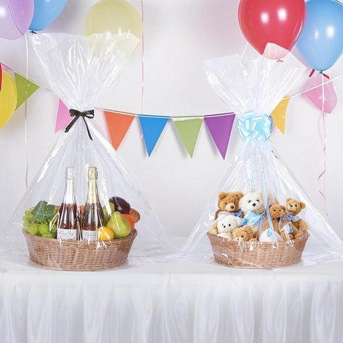 12PCS Large Cellophane Bags 30x40 Inch Clear Cello Gift Bags Easter Cellophane Wrap for Easter Gift Baskets Decorations Candy Baby Bridal Shower Wedding Party favor Birthday