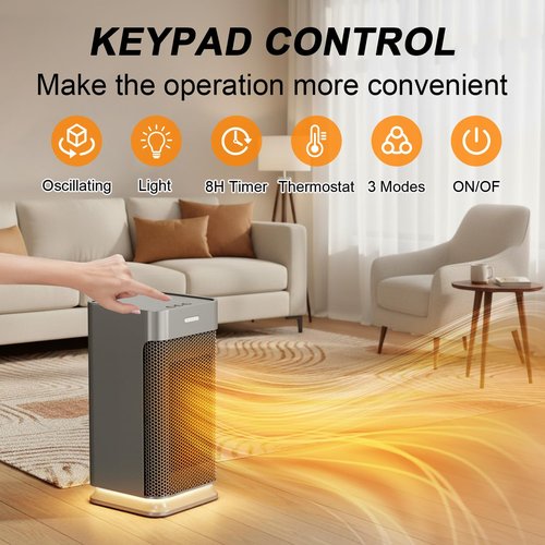 38dB Ultra-Quiet 1200W PTC Ceramic Small Space Heater, 3-Second Rapid Heating 90° Oscillating Portable Heater with Dual Safety for Bedroom Office
