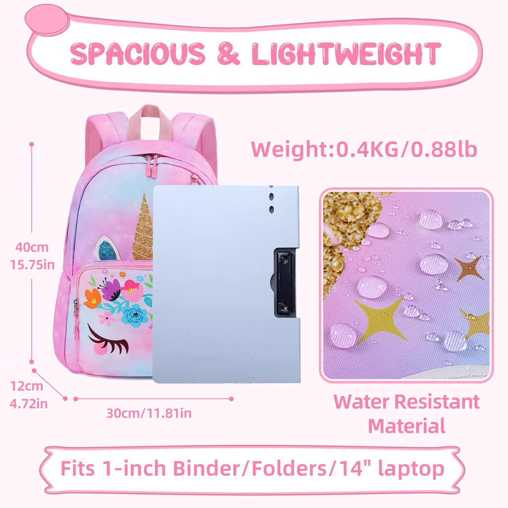 Unineovo Backpack for Girls, Kids Unicorn Backpacks, Preschool Kindergarten School Bookbag, Toddler Little Girls Backpack, Cute Bag for Elementary Back to School with Love Decoration