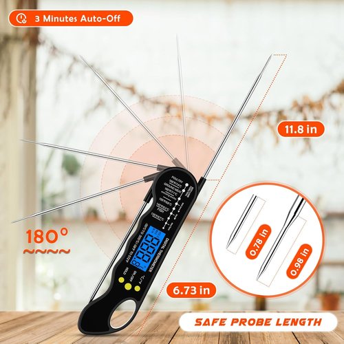 Instant Read Meat Thermometer - Fast & Accurate Digital Food Thermometer with Magnet & Backlight (Black)