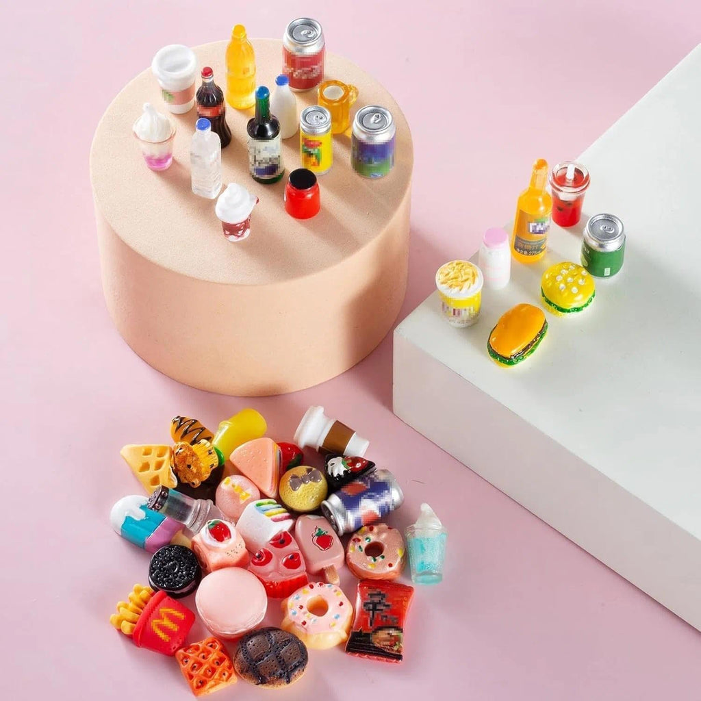 Skiennix Miniature Food & Drink Bottles - 50 Pcs Pretend Play Kitchen Accessories for 1/12 Dollhouse