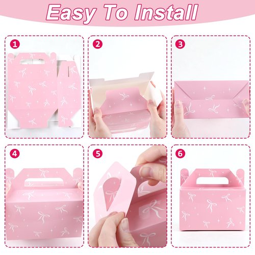 Justforjoyful 12 Pcs Pink Bow Treat Boxes Party Supplies Bow Party Favors Goodie Gift Boxes for Birthday Bachelorette Engagement Baby Shower Party Decoration Bow themed Treat Candy Box Home