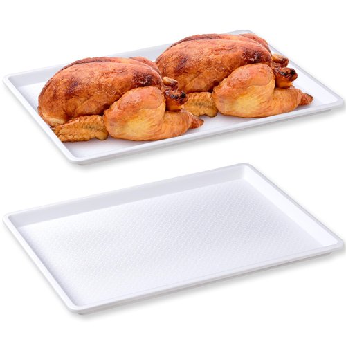 Tiangrid 2 Pcs 18 x 26 Inch Large White Plastic Tray Rectangular Plastic Serving Trays Decorative Party Platters Large Fast Food Platters for Kitchen Restaurant Buffet