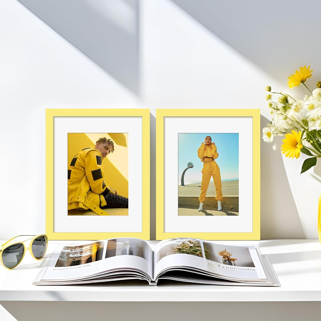 Upsimples 8.5x11 Picture Frame - Versatile Display for 6x8 Photos with Mat or 8.5x11 Without - Yellow, 1 Pack