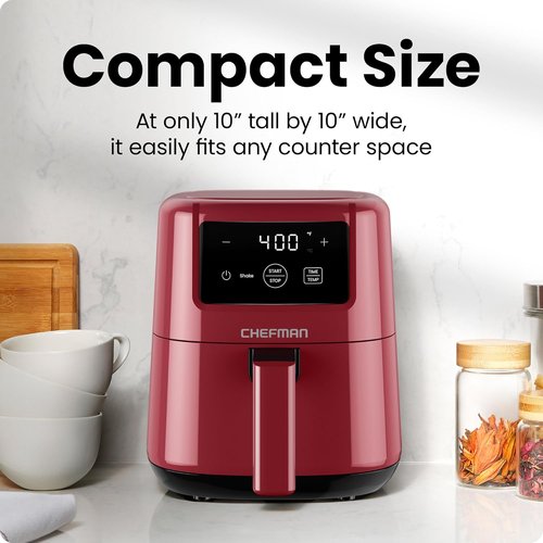 CHEFMAN 2 Qt Mini Air Fryer - Compact Digital Air Fryer with Nonstick Basket & Timer | Quick Meals in Red