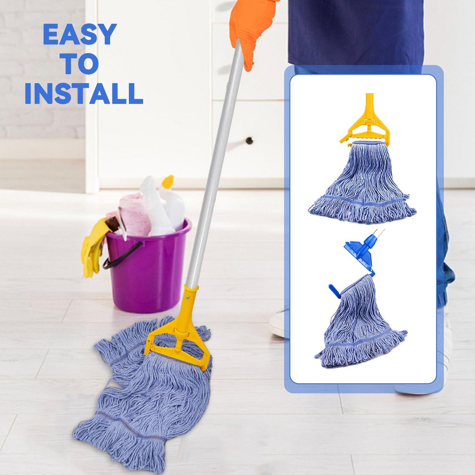 Commercial Heavy Duty Mop Heads Replacement for Rubbermaid: 9 Packs Industrial Wet Mop Head for Floor Cleaning - Commercial Products Looped End String Head Refills