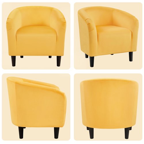 Yaheetech Accent Barrel Chair, Velvet Club Chair, Furry Sherpa Elegant Armchair with Cozy Soft Padded, Suitable for Living Room Bedroom Reception Room Office, Yellow