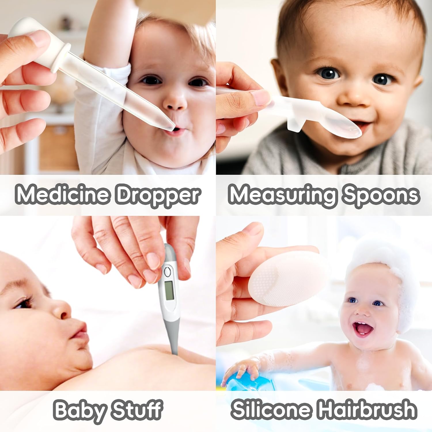 Skiennix Baby Grooming Kit - Infant Safety Care Set with Hair Brush, Nail Clipper & Nasal Aspirator | Grey & White