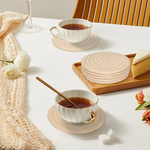 YYGMSS 6 Pcs Drink Coasters, Absorbent Coasters for Drinks,Cotton Woven Coaster for Dinning Room Decor Housewarming Cup Mat for Hot Cold Drinking