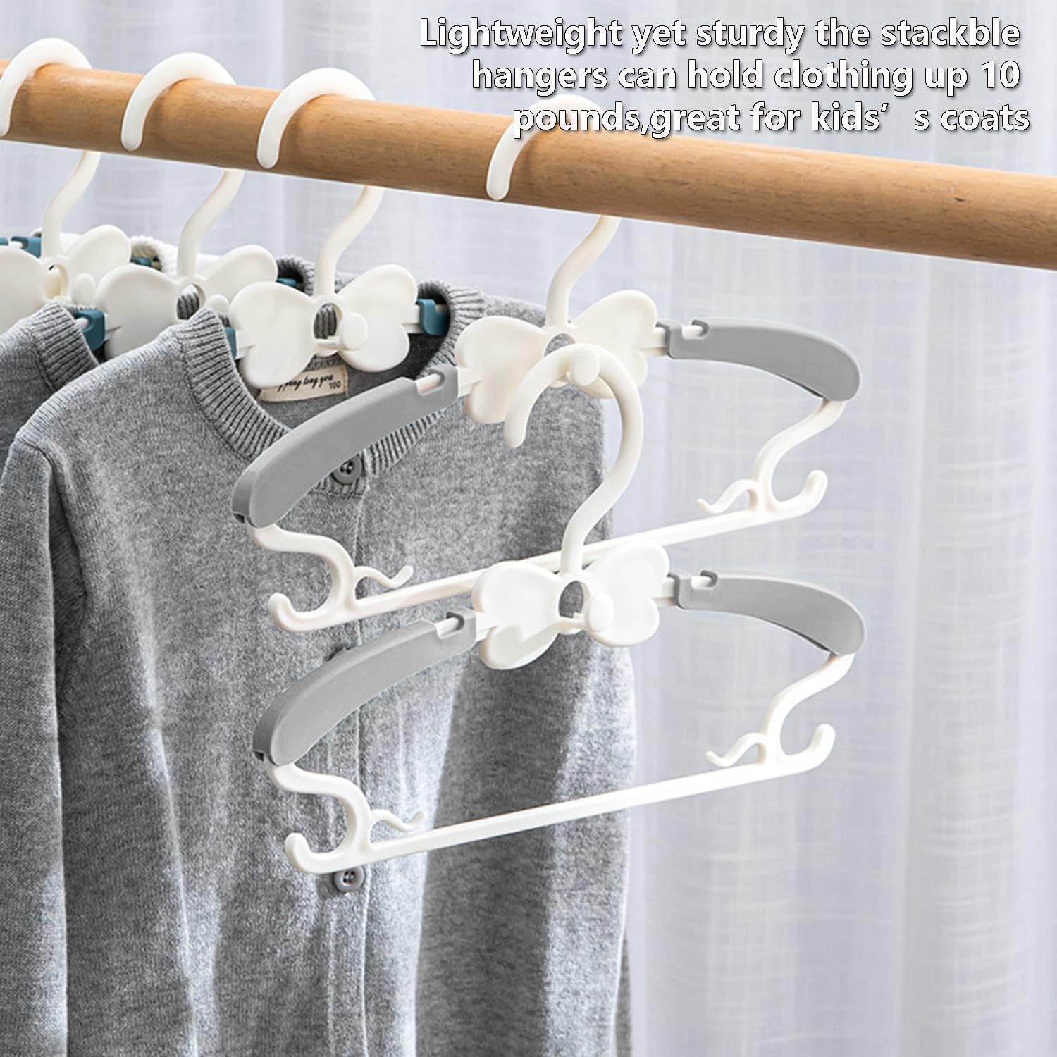 WJWSKI Kids Hangers - 50 Pack Adjustable Toddler Clothes Hangers for Nursery | Space-Saving Grey Design