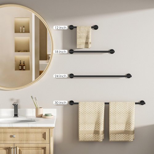 FORIOUS 24-Inch Black Towel Bar - Durable Stainless Steel Bathroom Rack with Wall Mounting Hardware