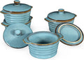 Creme Brulee Ramekins Set of 4 - 8 oz Oven Safe Bowls with Lids for Souffle & Pot Pie Baking | Reactive Blue