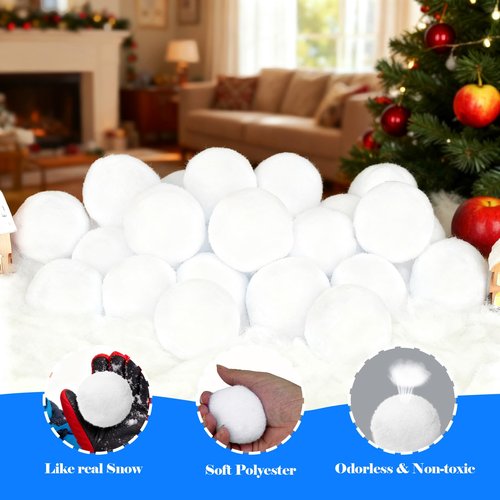 50 Pack Snow Balls for Kids Indoor,Artificial Fake Snowball Fight in a Bucket Set, Soft Christmas Snowball Toy for Soft Snow Ball Game Party,Child Interactive Activities (White)