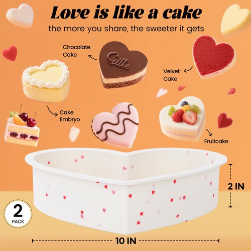 SJ 2P 10 Inch Silicone Heart Shaped Cake Pans, Nonstick Cake Pan, BPA Free Silicone Heart Cake Baking Mold for Oven Dishwasher Safe-Heartdot