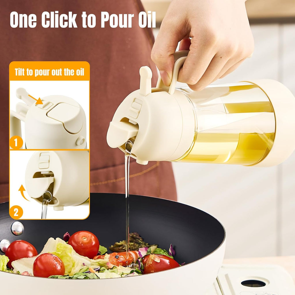 PARACITY Oil Dispenser Bottle - 2-in-1 Olive Oil Sprayer & Dispenser | 500ML White for Cooking & BBQ