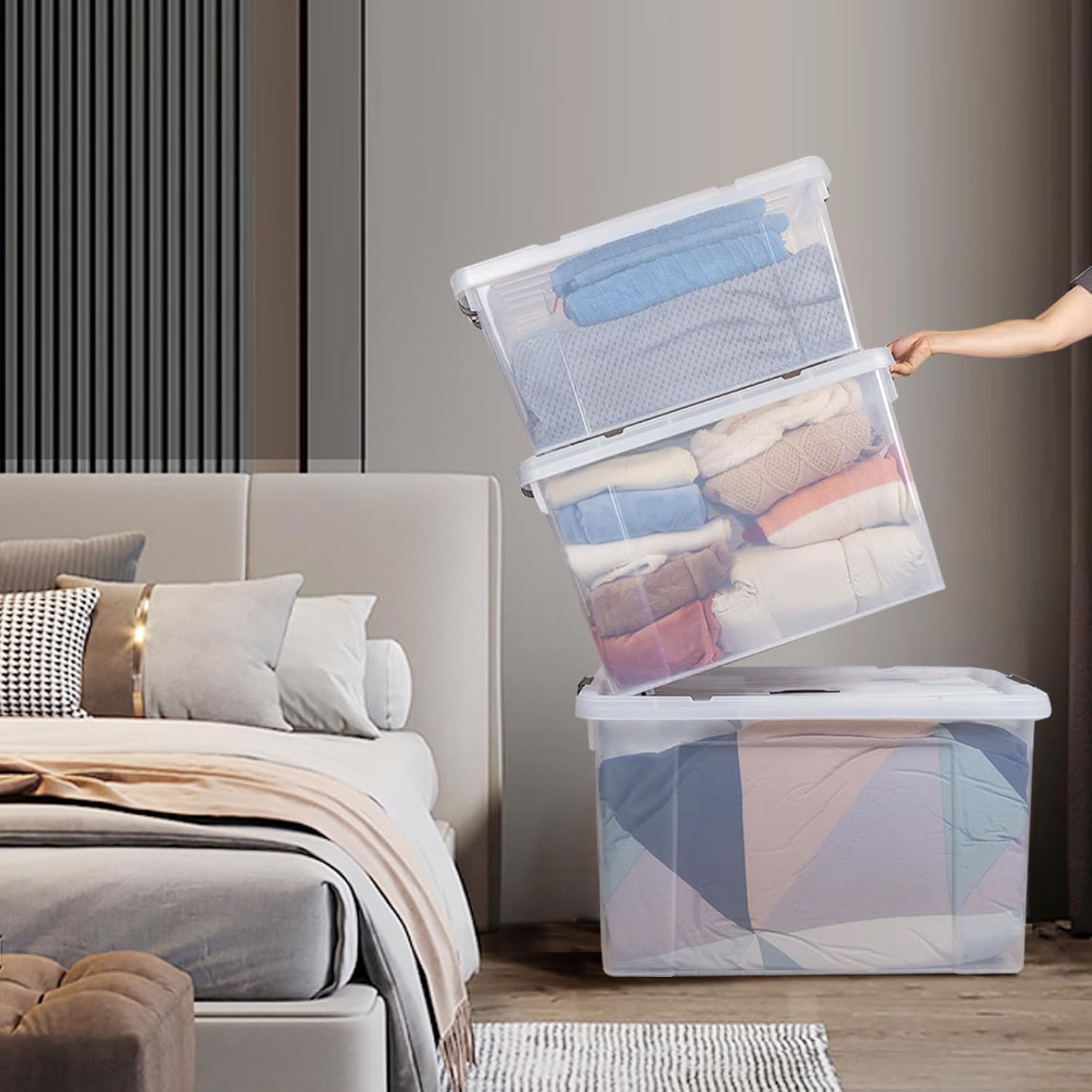 90 Quart Heavy-Duty Stackable Clear Storage Bins by [Brand Name] - BPA-Free Organizing Containers with Lids for Home & Office