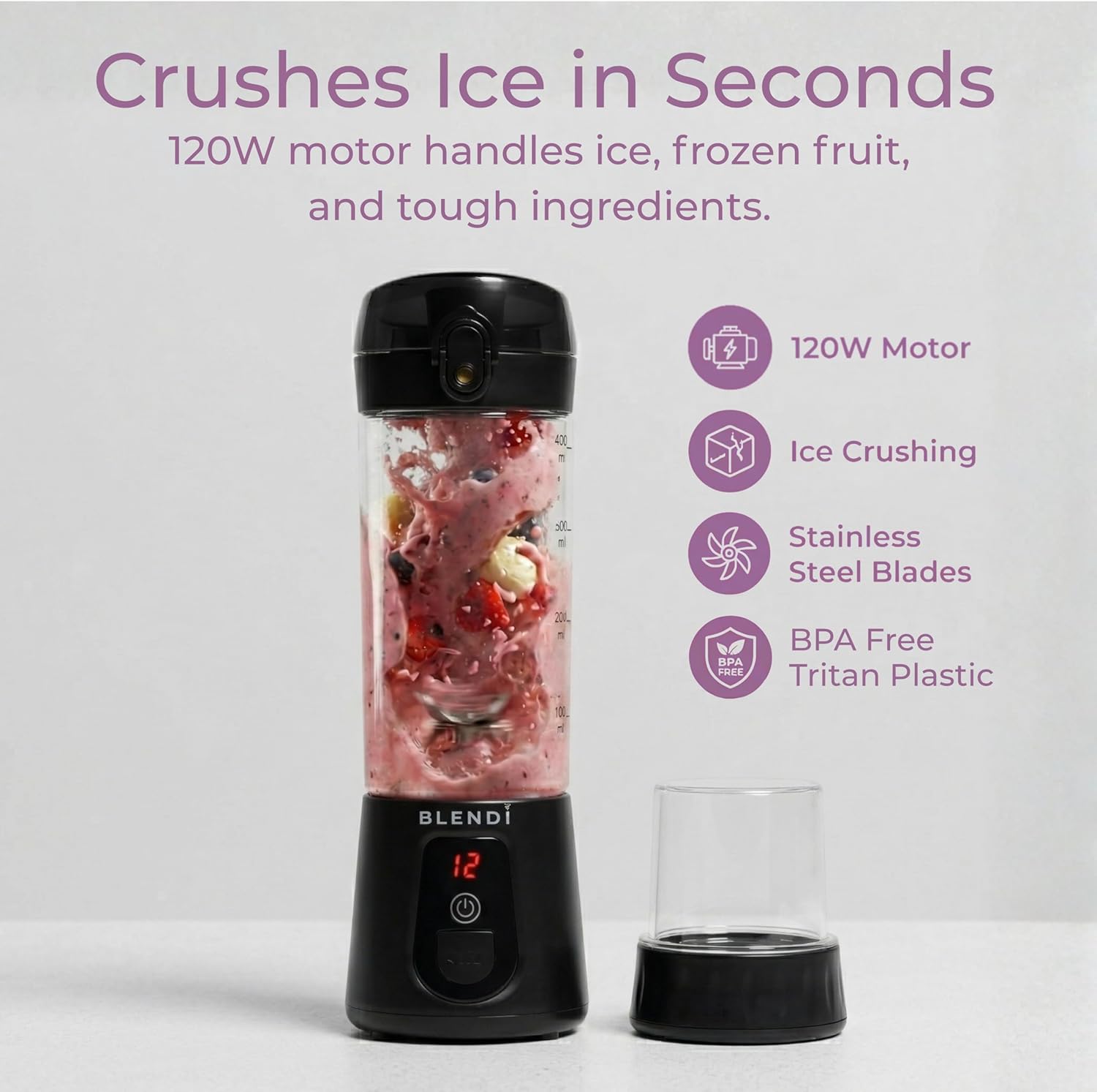 BLENDi Pro+ Portable Blender - Upgraded 120W Ice Crushing Motor, USB-C Rechargeable, 17.5oz Black - BPA-Free & Travel-Friendly