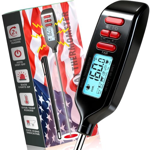 Antonki Digital Meat Thermometer - Instant Read Food Thermometer with Long Probe | Backlit Display, Battery Included