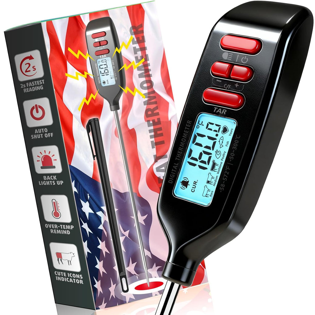 Antonki Digital Meat Thermometer - Smart Instant Read with Long Probe for Cooking & BBQ | Backlit Display