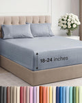 Skiennix Extra Deep Twin XL Sheet Set | 4-Piece Breathable Cooling Bedding - Soft, Wrinkle-Free, Easy Fit - Heathered Blue