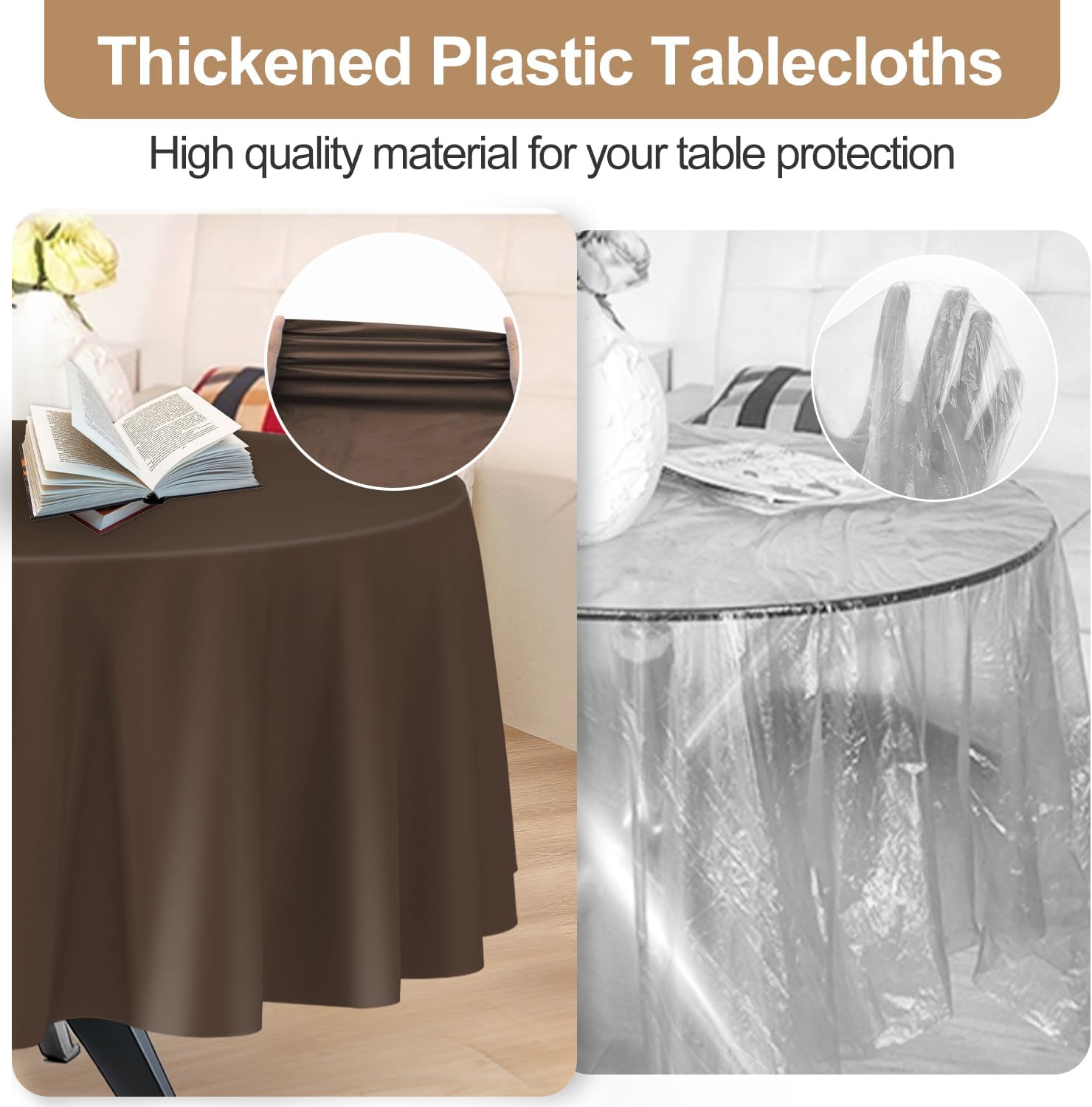Regine Switzerland 16-Pack Disposable Brown Plastic Tablecloths - 84 Inch Round Party Covers
