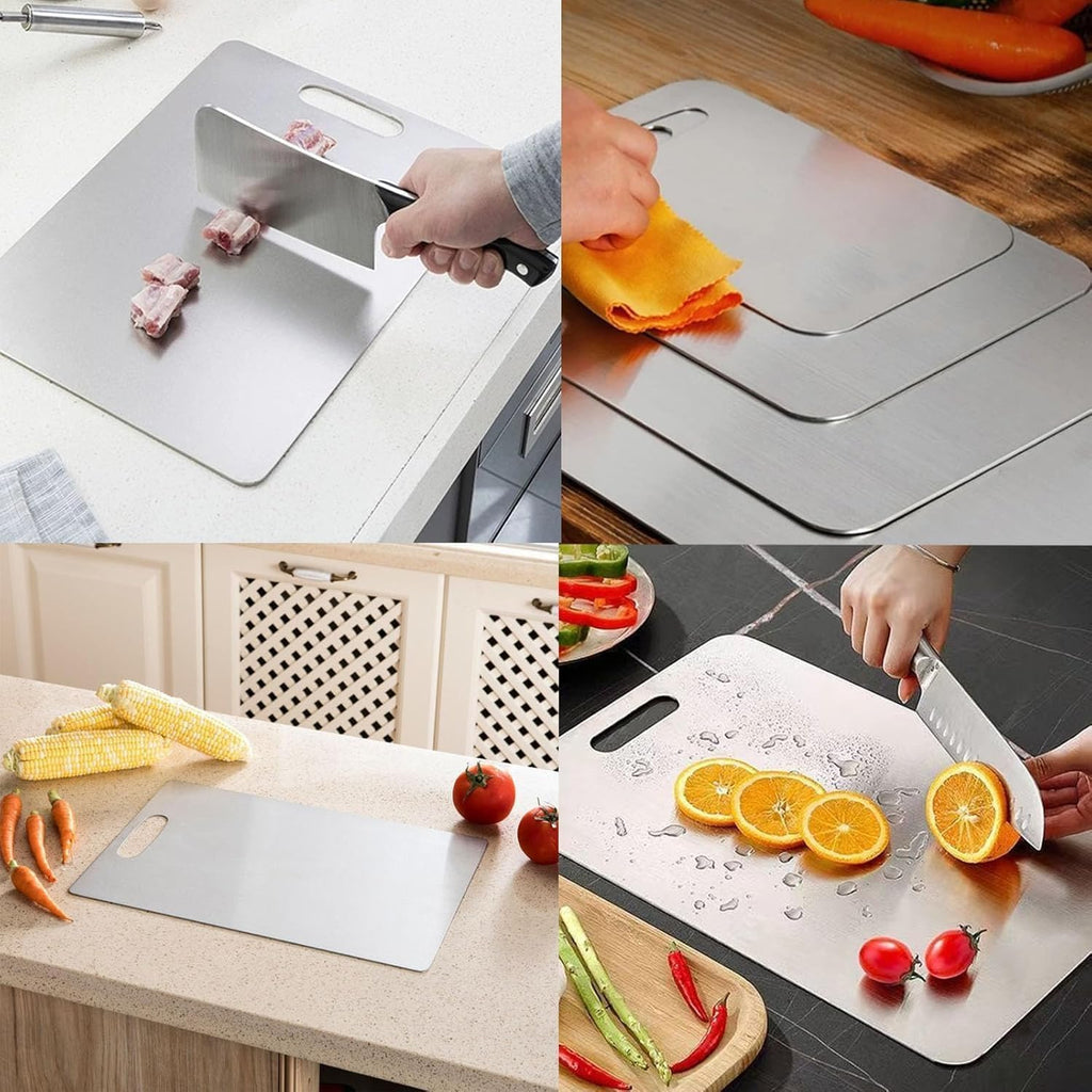 Titanium Cutting Board – 100% Titanium & 304 Stainless Steel, Food-Grade, Scratch-Resistant, Rustproof, Easy to Clean, Lightweight & Durable for Kitchen | Vegetables (Silver | 15.4 * 11 Inch)