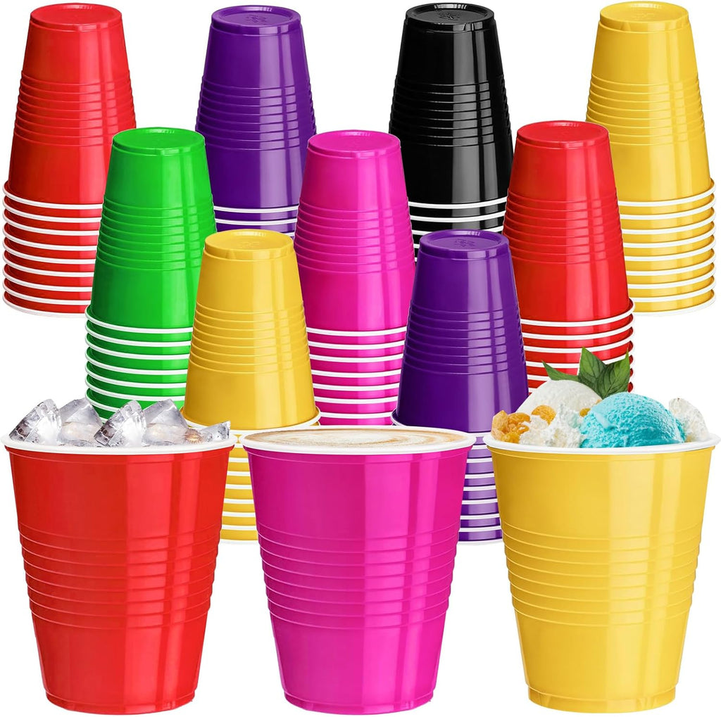 Skiennix 120 Pcs 12 Oz Colorful Plastic Cups - Disposable Party Drinkware for Thanksgiving & Picnics