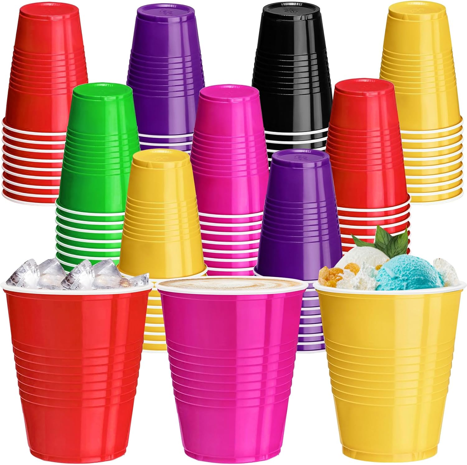 Skiennix 120 Pcs 12 Oz Colorful Plastic Cups - Disposable Party Drinkware for Thanksgiving & Picnics